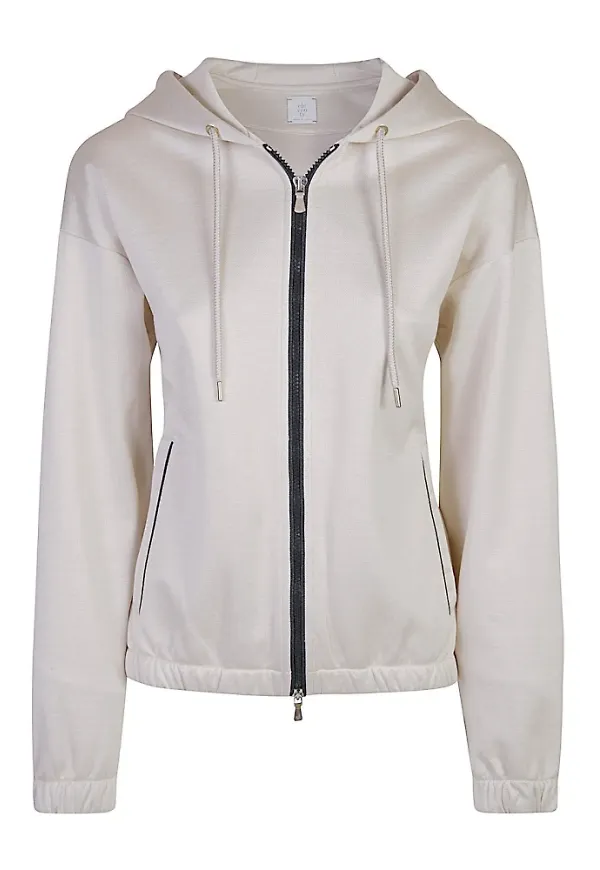 Eleventy, Sweatshirts & Hoodies, Dam, L, Bomull, Hooded Full Zip Sweatshirt med Lurex