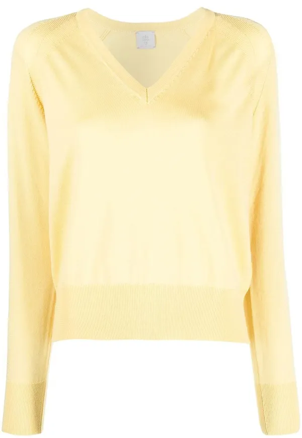 Eleventy stickad v-ringad pullover - Gul
