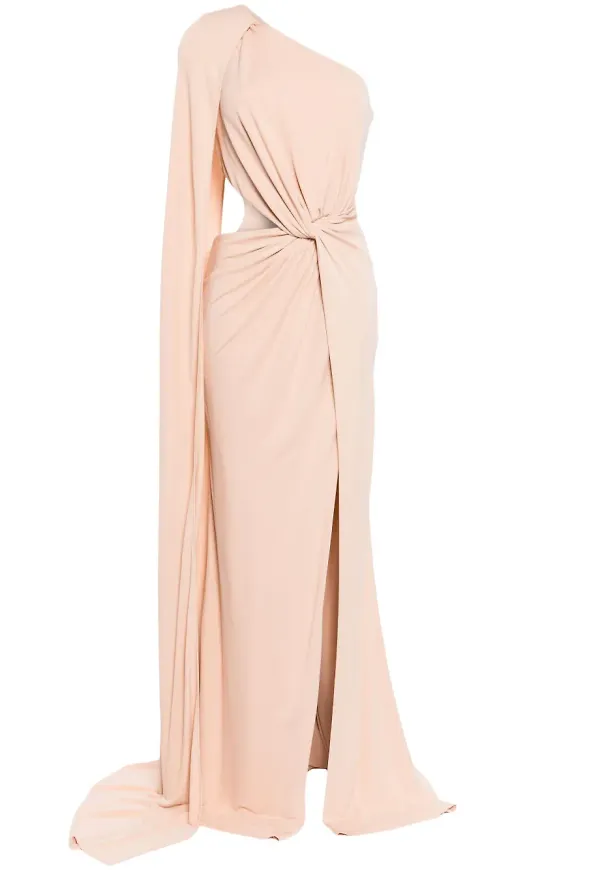 Elie Saab enaxlad aftonklänning i jersey - Brun