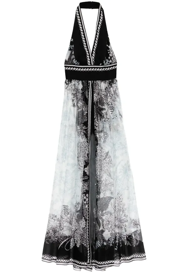 Elie Saab kort mönstrad chiffongklänning - Svart