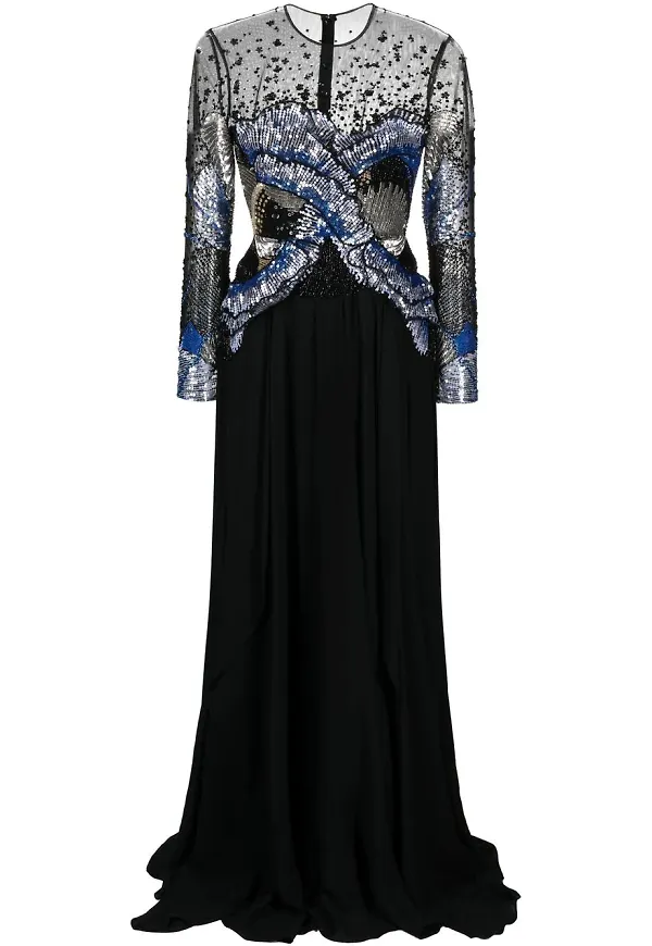 Elie Saab långärmad paljettklänning - Svart