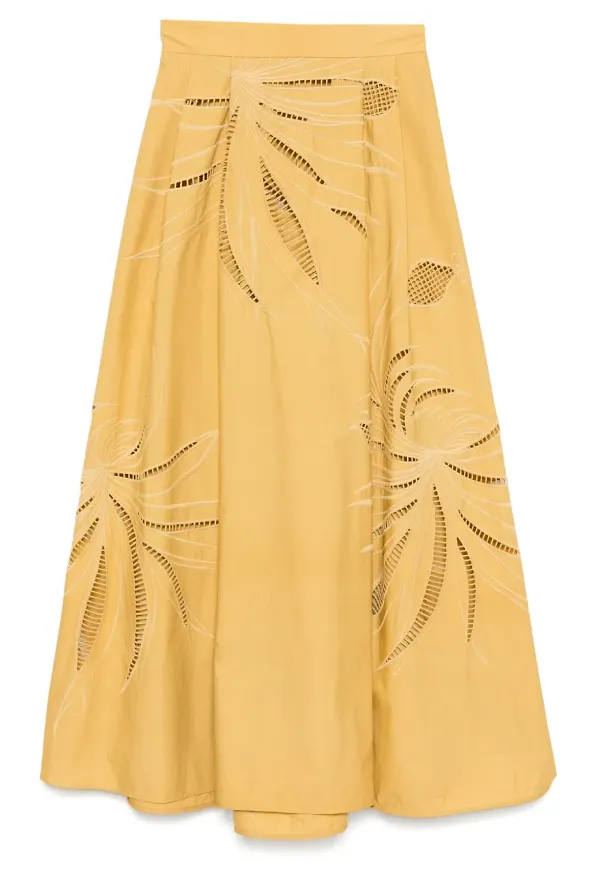 Elie Saab midikjol med brodyr - Guldfärgad