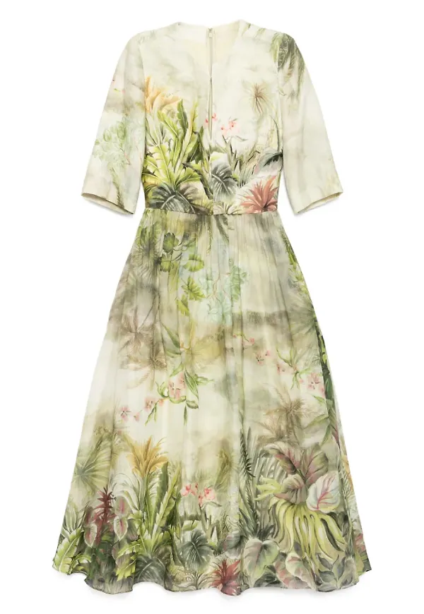 Elie Saab mönstrad midiklänning - Grön