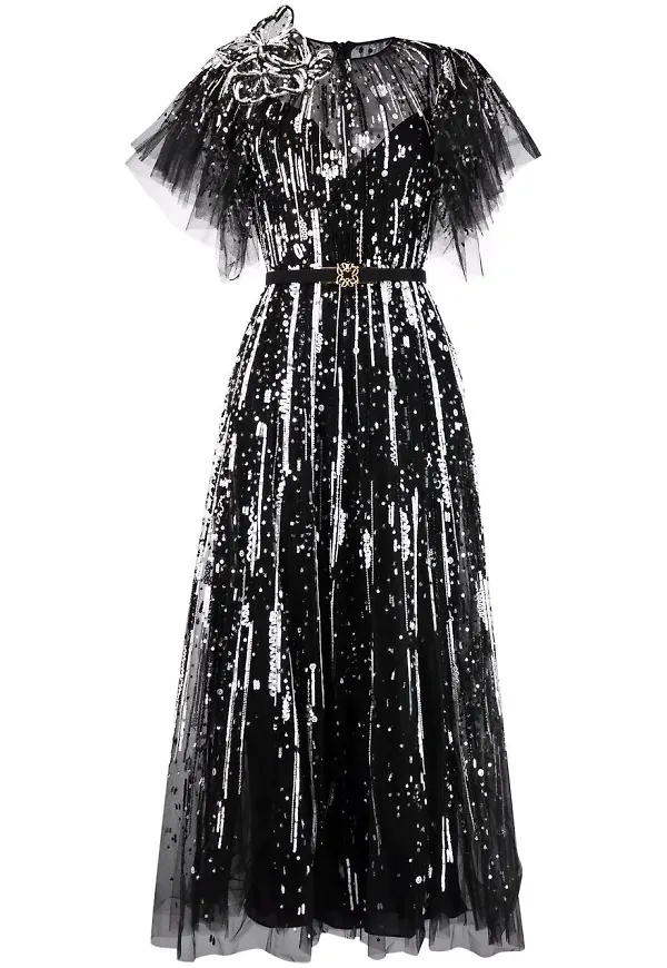 Elie Saab pärlprydd midiklänning - Svart