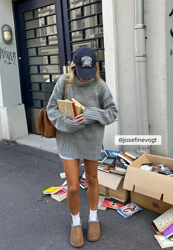 Ella Karberg x NA-KD Ribbstickad tröja med hög hals - Grey
