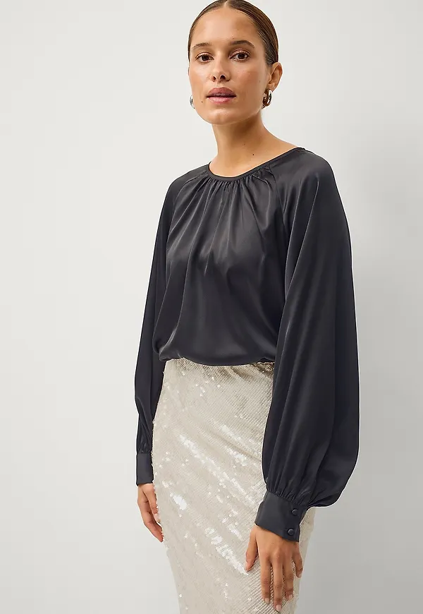 Ellos Collection - Blus i satin - Svart