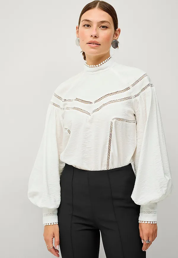 Ellos Collection - Blus med spetsinfällningar - Natur