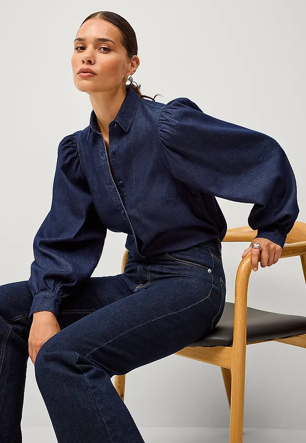 Ellos Collection - Blus med puffärmar - Blå