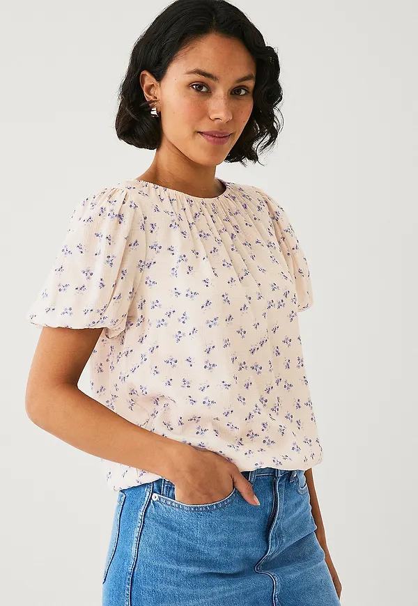 Ellos Collection - Blus med puffärm - Natur