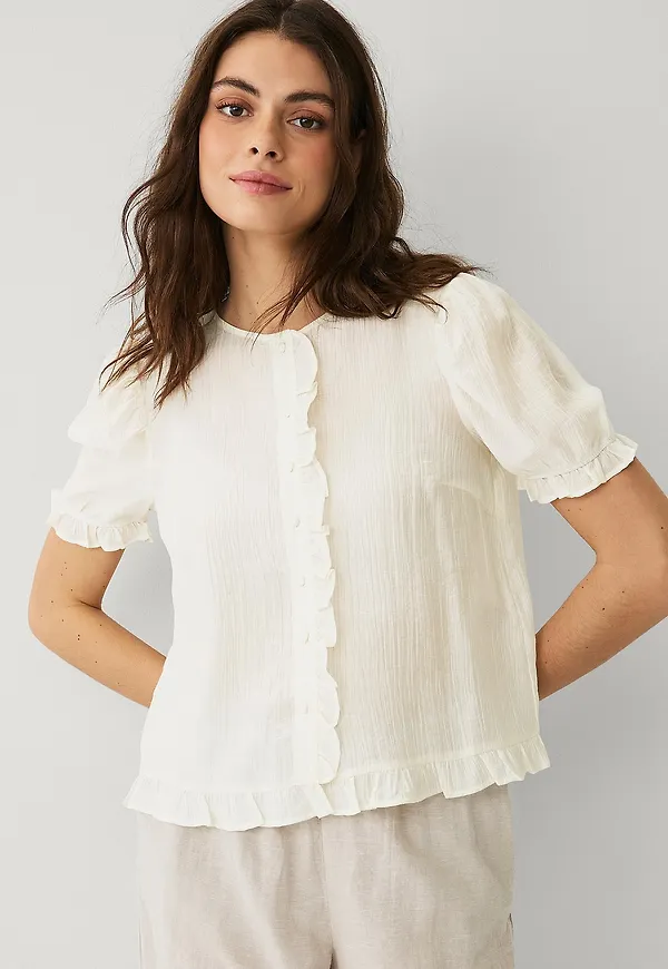Ellos Collection - Blus med puffärm - Vit