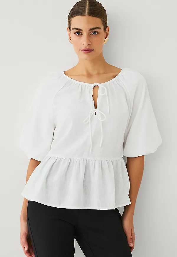 Ellos Collection - Blus med puffärm - Vit