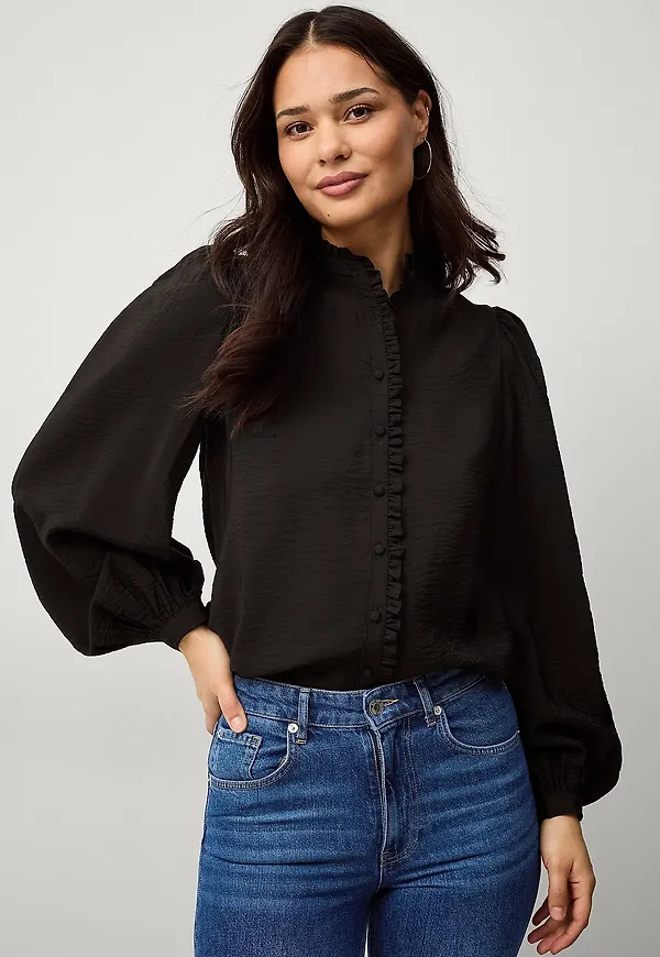 Ellos Collection - Blus med volangdetalj - Svart
