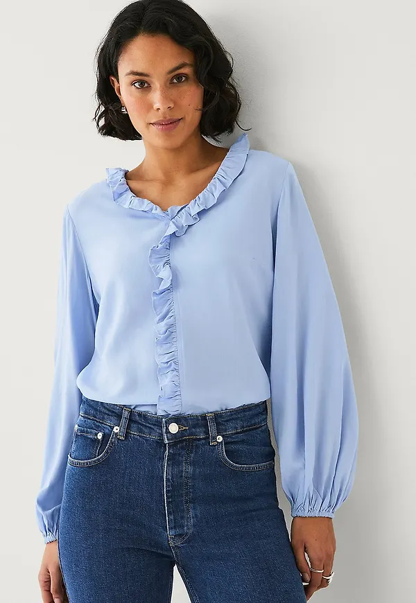 Ellos Collection - Blus med volanger - Blå