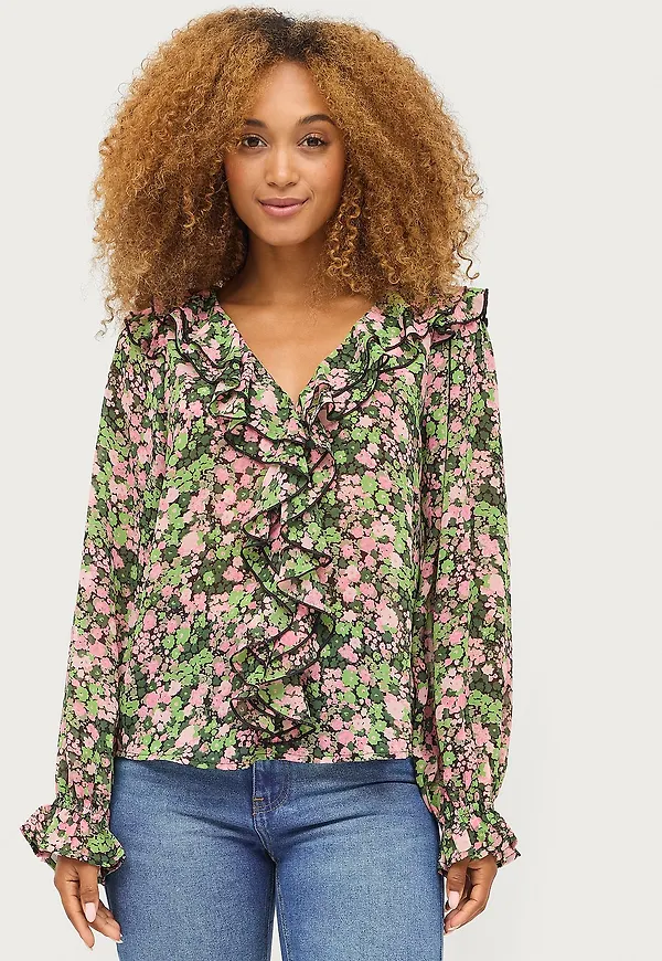 Ellos Collection - Blus med volanger - Grön