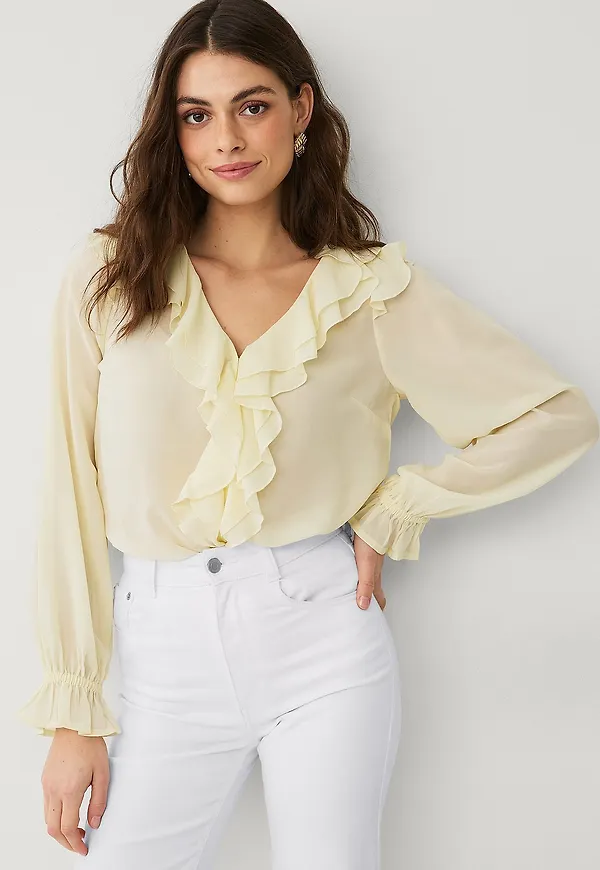 Ellos Collection - Blus med volanger - Gul