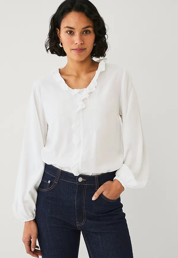 Ellos Collection - Blus med volanger - Vit