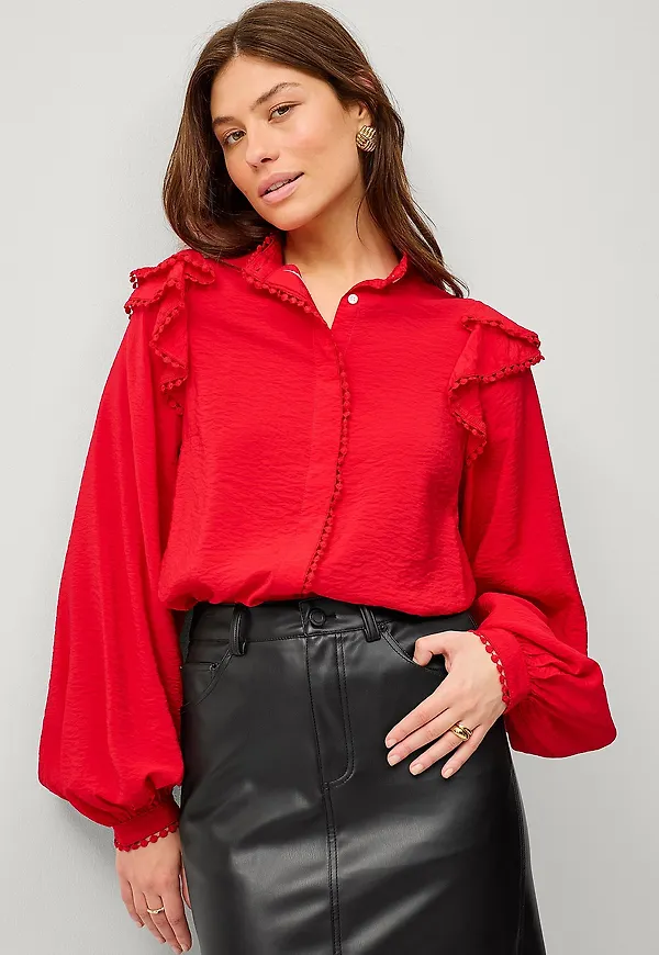 Ellos Collection - Blus med ballongärmar - Röd