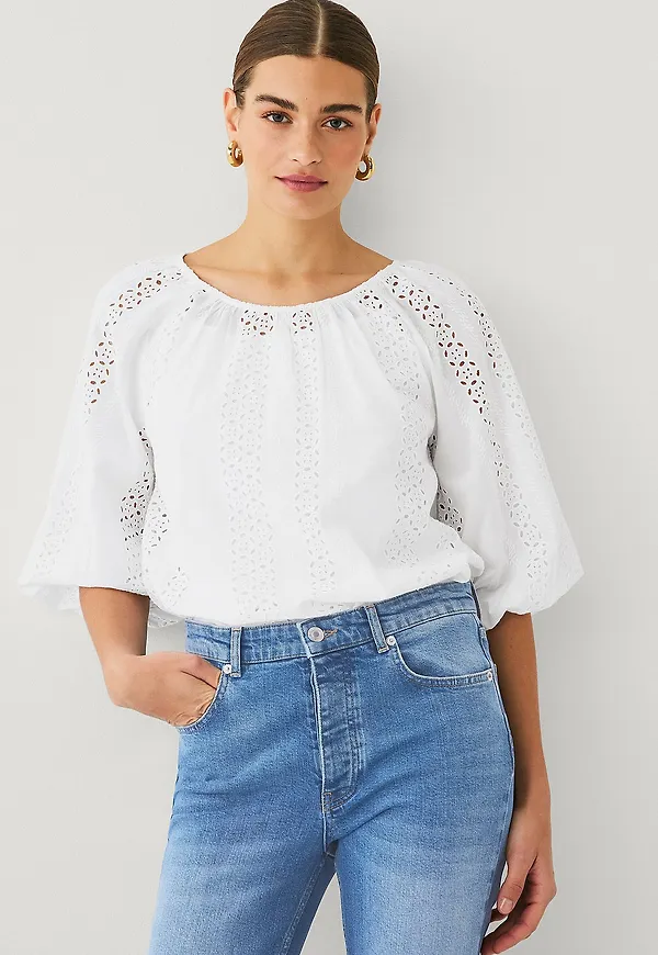 Ellos Collection - Bomullsblus i broderi anglais - Vit