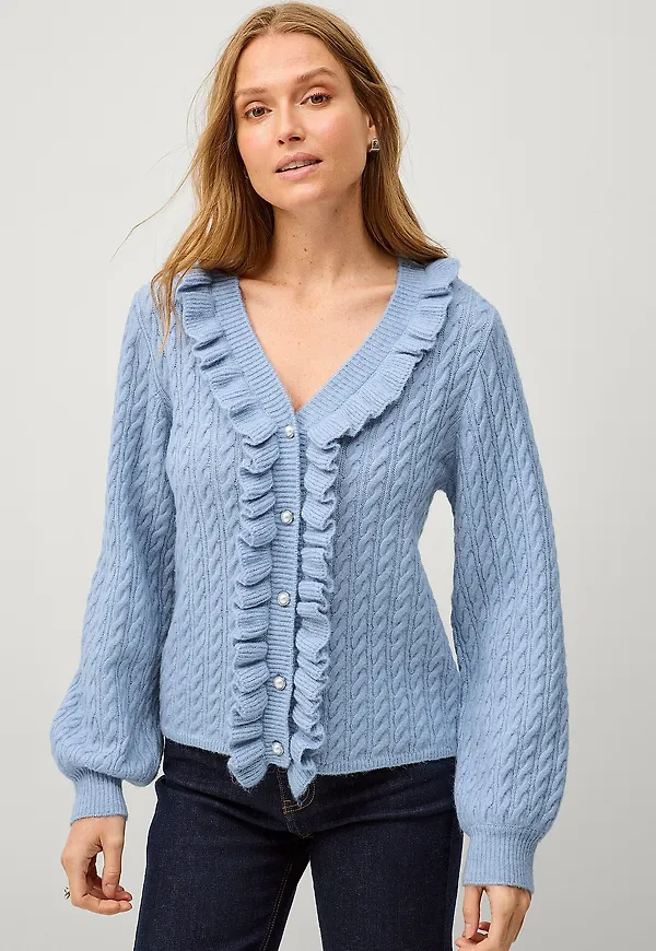Ellos Collection - Kabelstickad cardigan - Blå