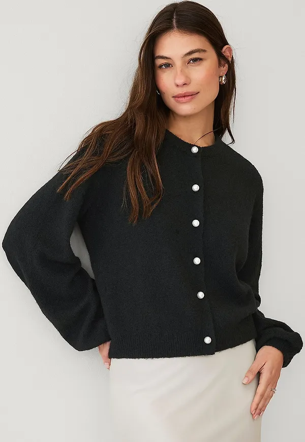 Ellos Collection - Cardigan med ballongärm - Svart