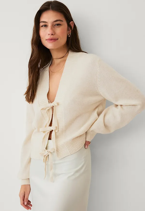 Ellos Collection - Cardigan med knytband - Natur