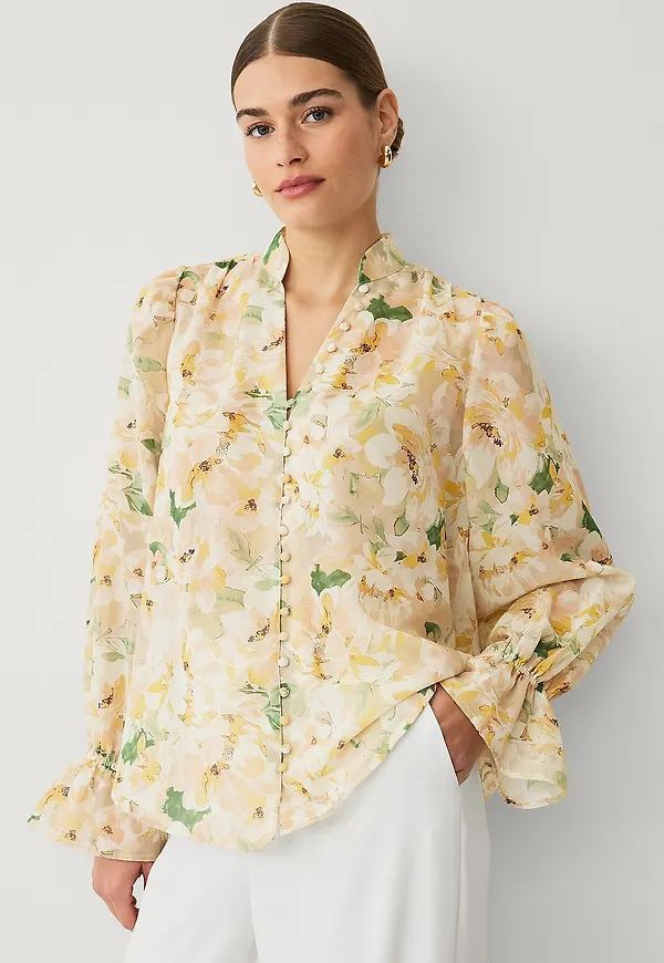 Ellos Collection - Chiffongblus med knäppning - Gul