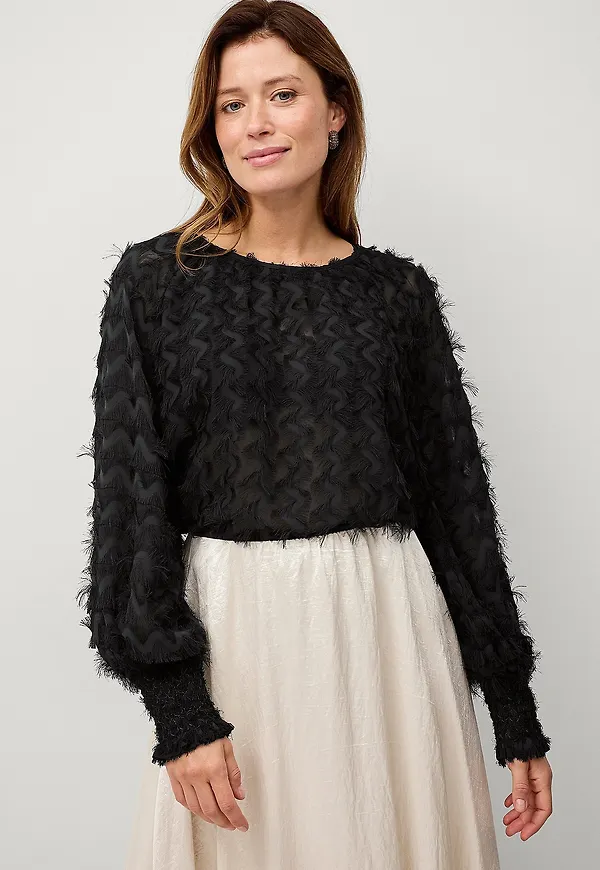 Ellos Collection - Chiffongblus med struktur - Svart