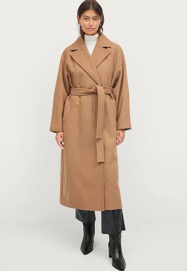 Ellos Collection - Dubbelknäppt kappa med bälte - Beige