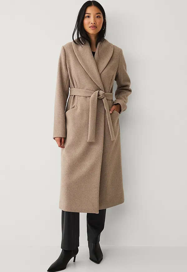 Ellos Collection - Dubbelknäppt kappa med sjalkrage - Beige