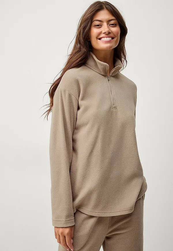 Ellos Collection - Fleecetröja med halv dragkedja - Beige