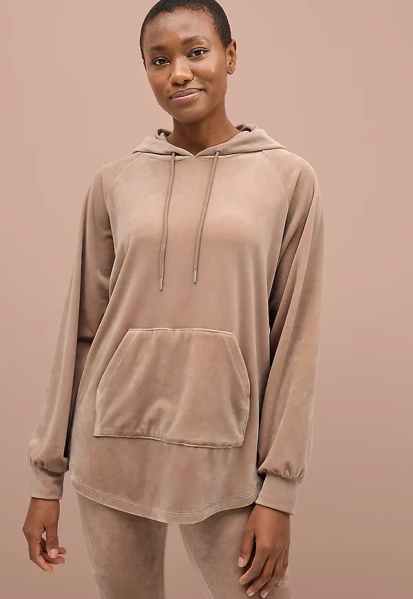 Ellos Collection - Huvtröja i velour - Beige