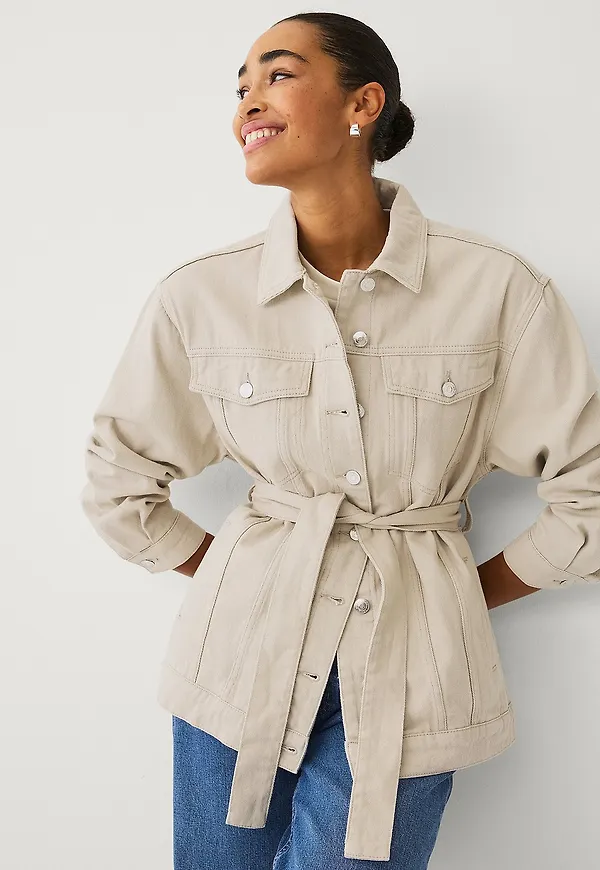 Ellos Collection - Jeansjacka med bälte - Beige