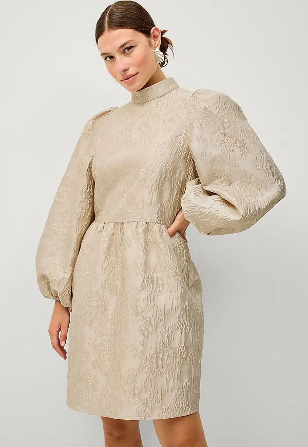 Ellos Collection - Jacquardvävd klänning - Beige
