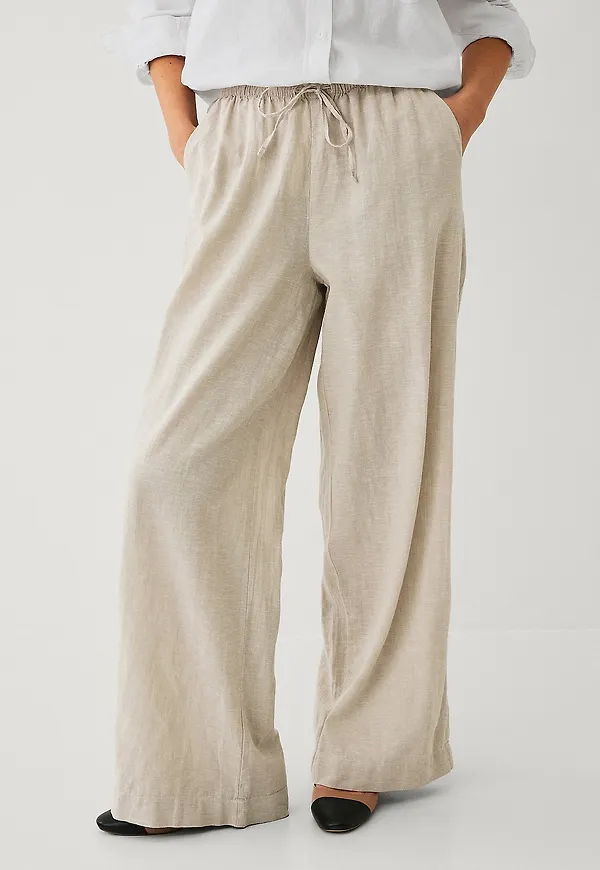 Ellos Collection - Linnebyxor med dragsko - Beige