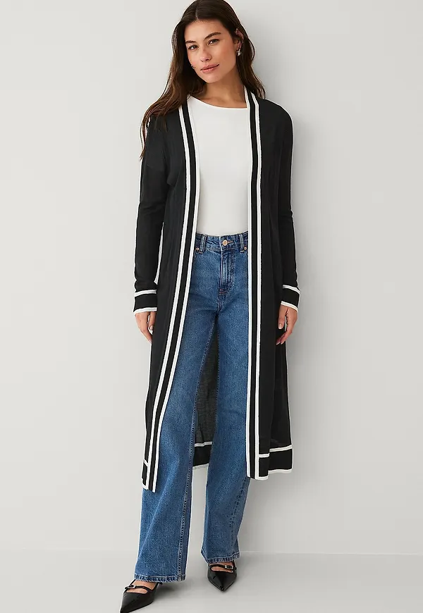 Ellos Collection - Lång Cardigan Med Slits - Svart