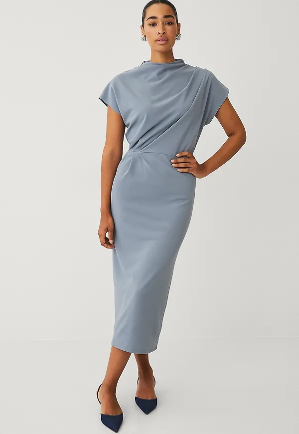 Ellos Collection - Lång trikåklänning med drapering - Blå