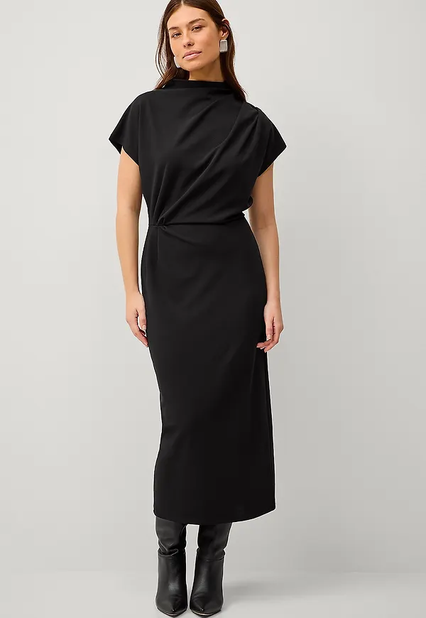 Ellos Collection - Lång trikåklänning med drapering - Svart