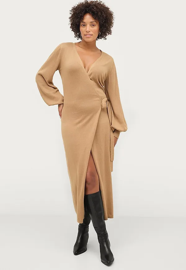 Ellos Collection - Omlottklänning Alicia Knitted Wrap - Beige