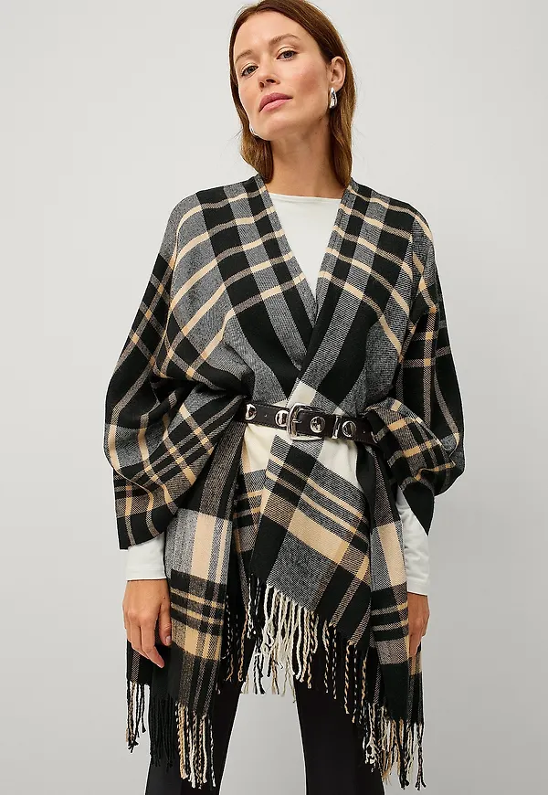 Ellos Collection - Stickad poncho - Svart