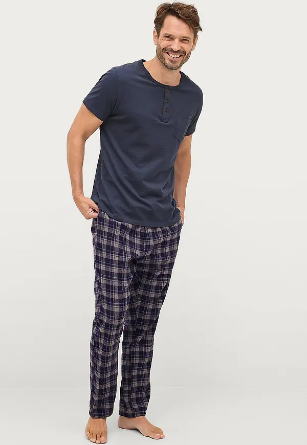 Ellos Collection - Pyjamasbyxor Carter Flanell - Blå