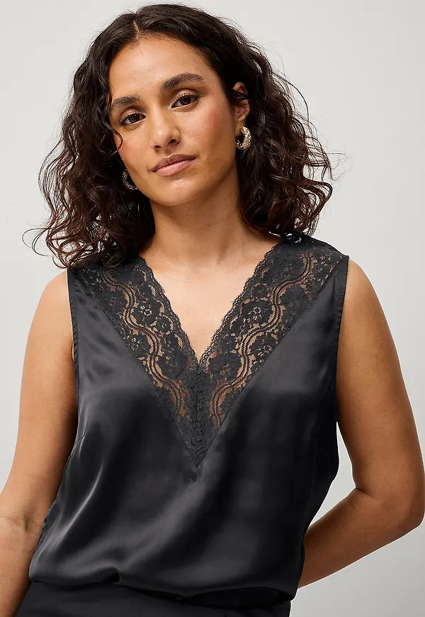 Ellos Collection - Satintopp Florence Lace - Svart