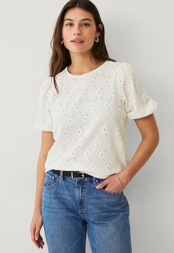 Ellos Collection - Trikåblus med blommor - Vit
