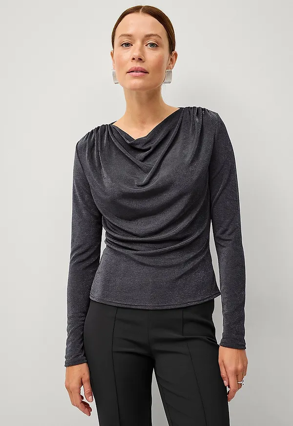 Ellos Collection - Topp med draperad halsringning - Grå