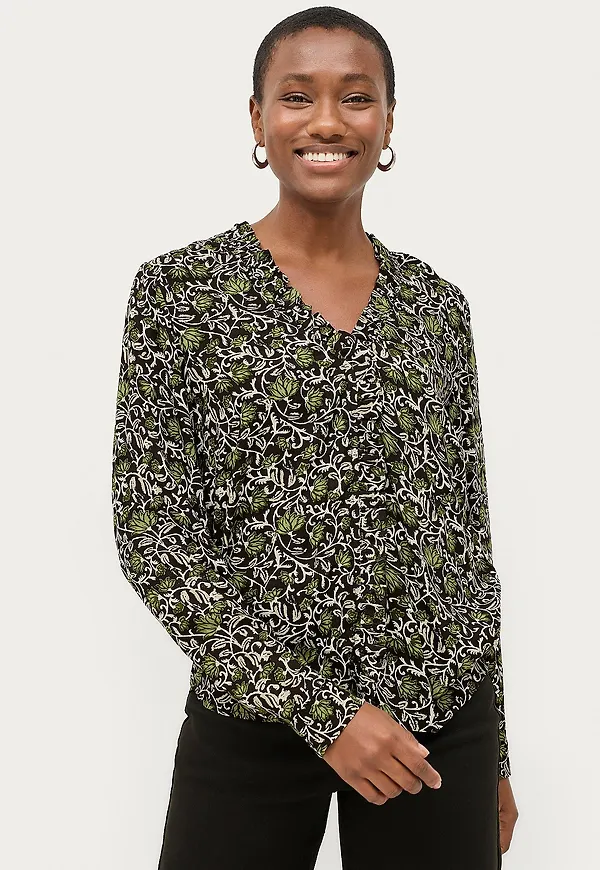 Ellos Collection - Viskosblus med volangdetalj blus - Grön