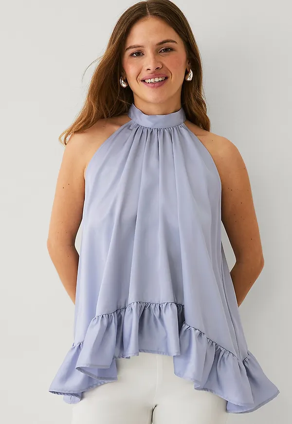 Ellos Collection - Ärmlös blus med volang - Blå