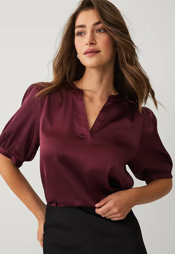 Ellos Collection - Blus i glansig satin - Röd