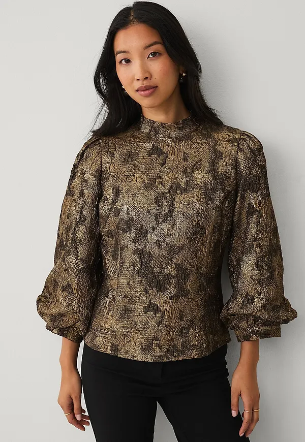 Ellos Collection - Blus i jacquard - Guld