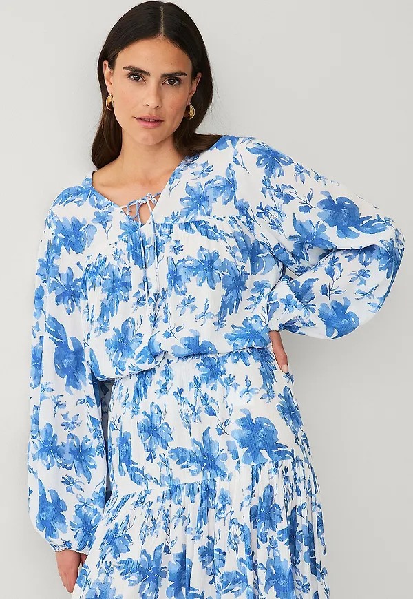 Ellos Collection - Blus i krinklad viskos - Blå