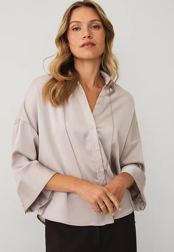 Ellos Collection - Blus i satin - Beige