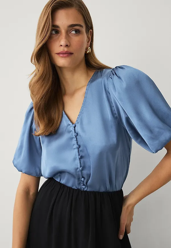 Ellos Collection - Blus i satin - Blå